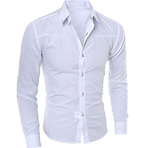 

man fashion long sleeve plaid printed solid casual slim daily t-shirts tops white