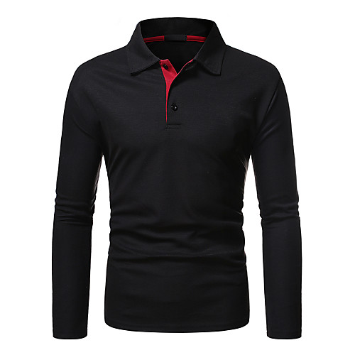 

Men's Polo non-printing Color Block Long Sleeve Daily Tops Business Basic Black Dark Gray
