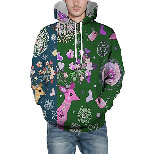 

Men's Pullover Hoodie Sweatshirt Graphic 3D Reindeer Christmas Daily 3D Print Christmas Hoodies Sweatshirts Green