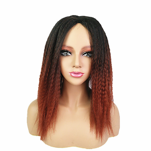 

Black/Auburn Ombre kinky Straight Yaki Middle Part Wig Medium Length Black / Auburn Synthetic Hair Women's Fashionable Design Fluffy Mixed Color