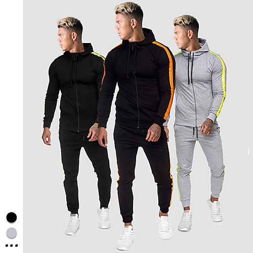 

Men's 2 Piece Full Zip Tracksuit Sweatsuit Street Athleisure Long Sleeve 2pcs Winter Cotton Thermal Warm Breathable Soft Fitness Gym Workout Running Jogging Training Sportswear Solid Colored Outfit