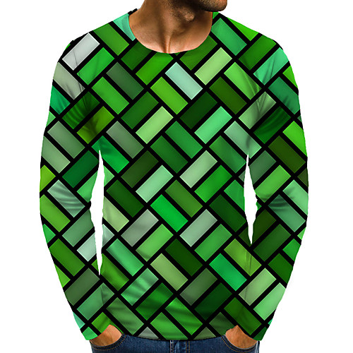 

Men's T shirt 3D Print Graphic 3D Plus Size Print Long Sleeve Daily Tops Elegant Exaggerated Green