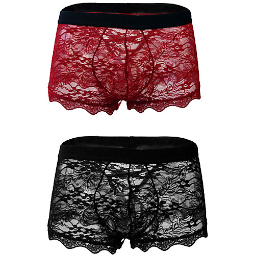 

Men's 2 Piece Lace Boxers Underwear - Normal Low Waist Multi color M L XL