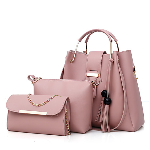 

Women's Bags PU Bag Set 3 Pcs Purse Set Zipper Solid Color Daily Bag Sets Handbags Black Blushing Pink Brown Beige