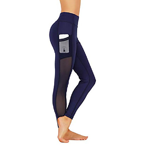 

women yoga leggings side mesh pockets pants full length capri and shorts (xs fit 0-2, gd56-m-nvy)