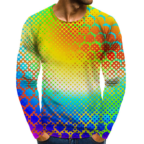 

Men's T shirt 3D Print Graphic 3D Plus Size Print Long Sleeve Daily Tops Elegant Exaggerated Rainbow