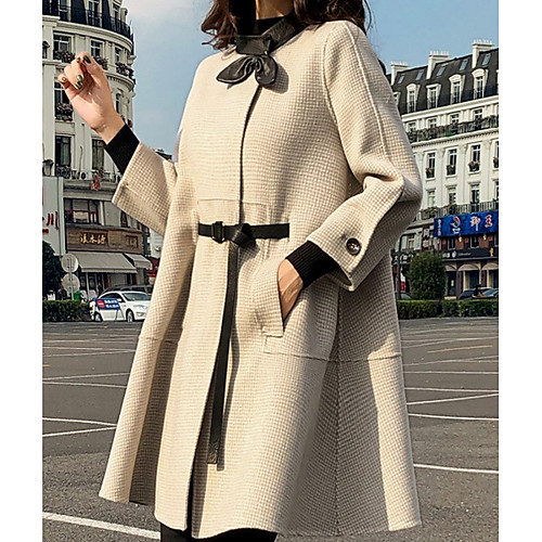 

Women's Houndstooth Peaked Lapel Coat Regular Daily Long Sleeve Polyester Coat Tops Black