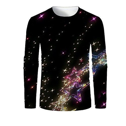 

Men's T shirt 3D Print Graphic 3D Print Long Sleeve Christmas Tops Black