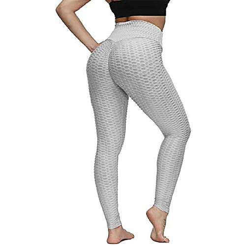 

women's honeycomb ruched butt lifting high waist yoga pants chic sports stretchy leggings (gray, l)