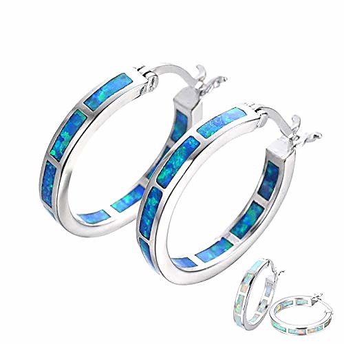 

life stage white/blue fire opal 925 sterling silver round hoop dangle earrings women's fashion jewelry blue one size