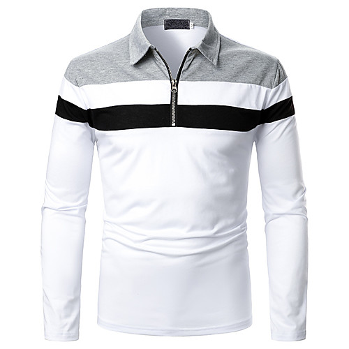 

Men's Polo Other Prints Color Block Long Sleeve Daily Tops Streetwear White
