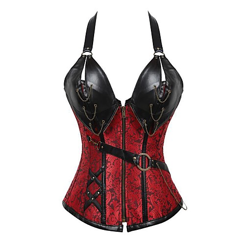 

Women's Zipper Overbust Corset - Printing Black Red Silver S M L