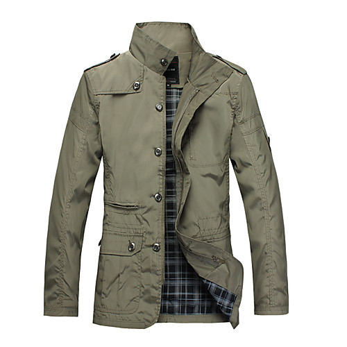 

Men's Solid Colored Patchwork Basic Fall & Winter Trench Coat Regular Daily Long Sleeve Coat Tops Black
