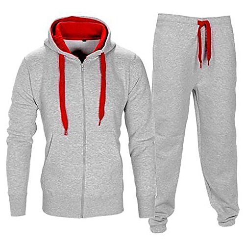 

mens full zip up contrast cord fleece tracksuit hoodie jogging joggers gym suit