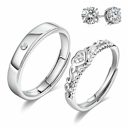 

925 sterling silver couple rings cubic zirconia wedding ring for his & her promise ring adjustable (crown ring)