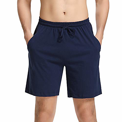 

men's pajama shorts cotton knit lounge sleepwear short bottoms with pockets (blue, medium)