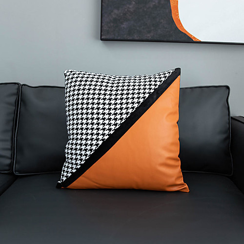 

The New Light Luxury Style Houndstooth Pillow Case Cover Craftsman Manual Crop Leather Sewing Pillow Case Cover Living room Bedroom Sofa Pillow Case cover