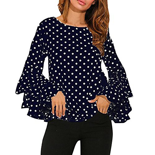 

women shirt, 2017 big women's bell sleeve loose polka dot shirt ladies casual blouse tops (blue, s)