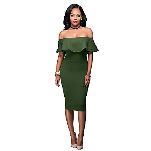 

women sexy off the shoulder ruffle slim fit bodycon cocktail party midi dress white m