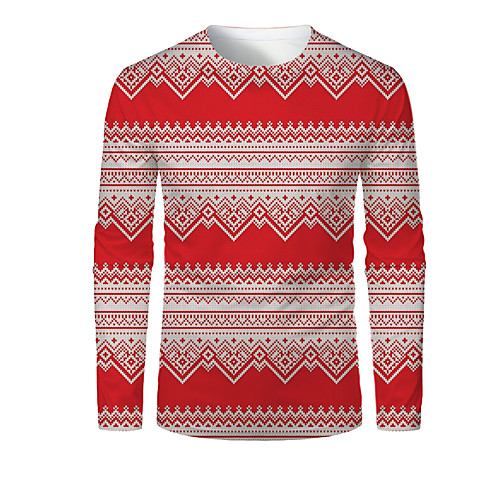 

Men's T shirt 3D Print Plaid Graphic 3D Print Long Sleeve Christmas Tops Red
