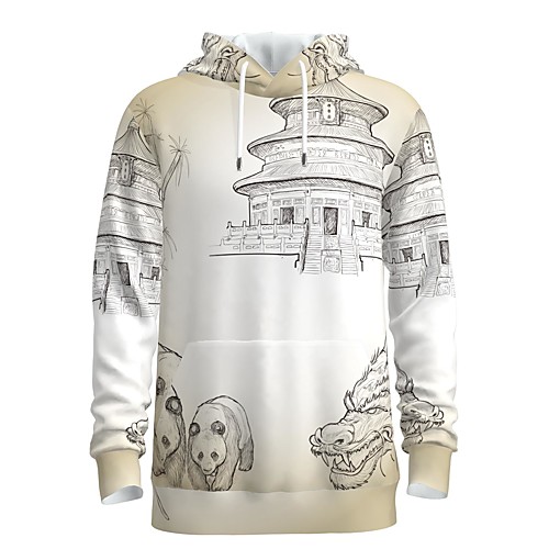 

Men's Pullover Hoodie Sweatshirt 3D Animal Patterned Chinese Style Hooded Weekend Casual Streetwear Hoodies Sweatshirts Long Sleeve White