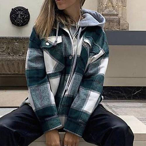 

Women's Plaid Basic Fall & Winter Jacket Regular Daily Long Sleeve Polyster Coat Tops Green