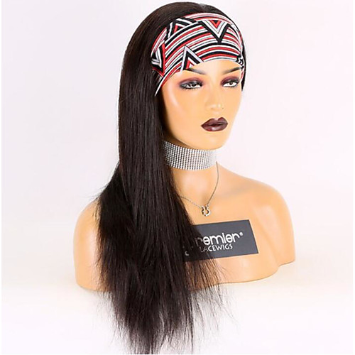 

Remy Human Hair Wig Short Medium Length Long Straight With Headband Black Adjustable Thick Machine Made Brazilian Hair Natural Black #1B Medium Brown#4 Jet Black #1 8 inch 10 inch 12 inch / Very Long