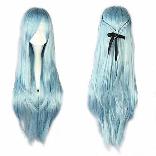 

halloween party asuna cosplay wig long straight blue braided girl comic costume wig