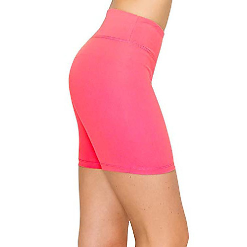 

women's 5 bike shorts leggings - high waist tummy control soft stretch workout activewear yoga pants neon pink m