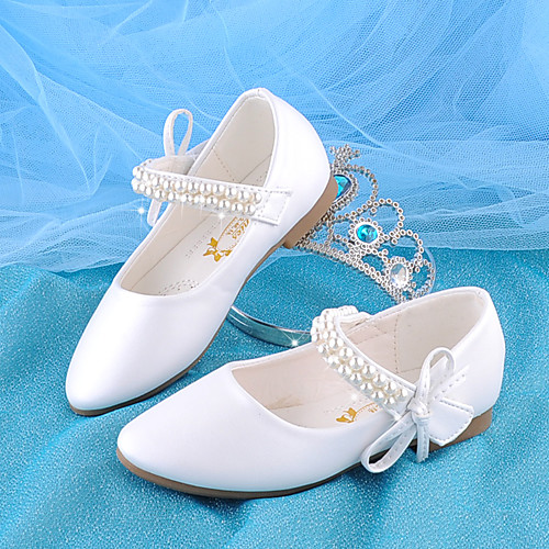 

Girls' Flats Comfort Flower Girl Shoes Princess Shoes Faux Fur PU Little Kids(4-7ys) Daily Party & Evening Walking Shoes Bowknot Pearl White Pink Fall Spring