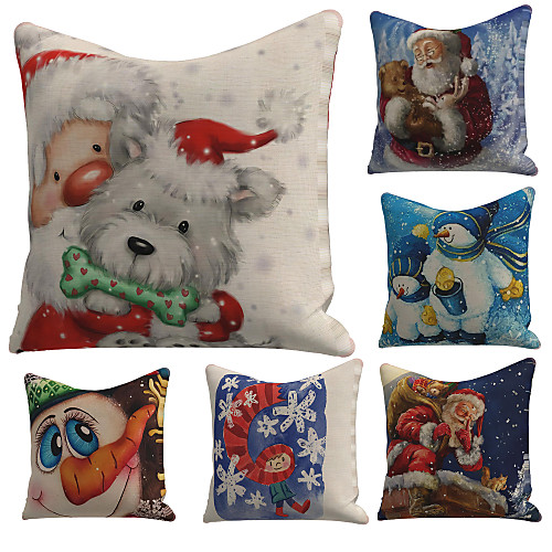 

Set of 6 Linen Pillow Cover Special Design Cartoon Traditional Christmas Throw Snowflake Santa Claus Cartoon Print Pillow 4545cm