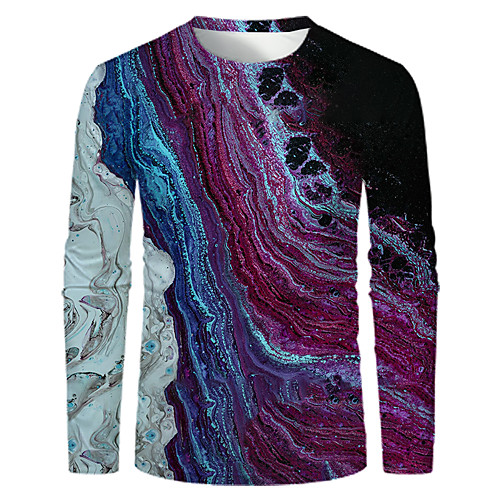 

Men's T shirt 3D Print Graphic Optical Illusion Print Long Sleeve Daily Tops Streetwear Exaggerated Rainbow
