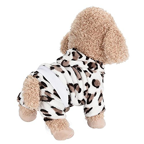 

pet outfit, puppy winter warm clothes leopard soft hoodie coat (khaki, l)