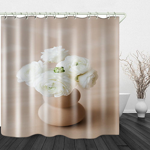 

Gourd White Rose Digital Printing Shower Curtain Shower Curtains Hooks Modern Polyester New Design