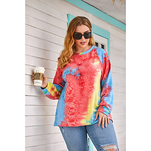

Women's Plus Size Blouse Shirt Tie Dye Long Sleeve Patchwork Print Round Neck Tops Loose Basic Basic Top Blue Red