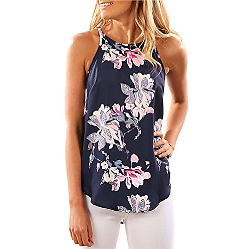 

women navy floral print round neck casual cami top picture l