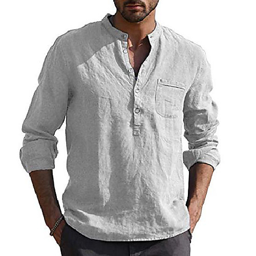 

mens casual v neck long sleeve hippie shirts banded collar henley tops with buttons grey xxl