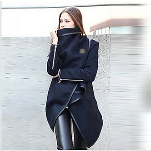 

Women's Solid Colored Patchwork Streetwear Fall & Winter Trench Coat Long Daily Long Sleeve Cotton Coat Tops Black