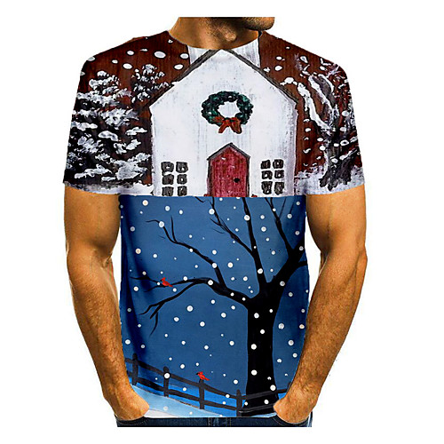 

Men's T shirt 3D Print Graphic 3D Print Short Sleeve Christmas Tops Blue