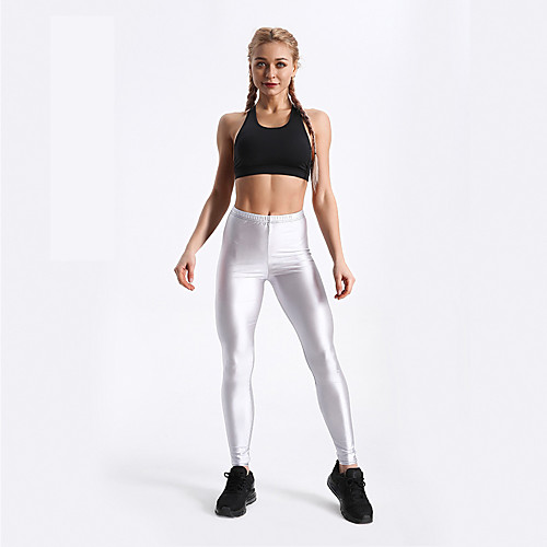 

Women's Running Tights Leggings Compression Pants Street Base Layer Capris Bottoms Elastane Winter Fitness Gym Workout Running Training Exercise Thermal Warm Breathable Soft Sport Solid Colored White