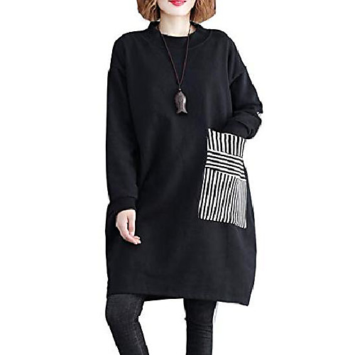 

women casual baggy pullover dress with black and white striped pocket ga1271