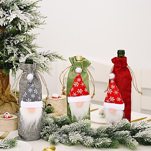 

2pcs Christmas Decorations Forest Old Man Linen Wine Bottle Bag Creative Faceless Doll Wine Bottle Bag Wine Set