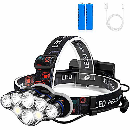 

rechargeable headlamp, 8 led headlamp flashlight with white red lights,8 modes usb rechargeable waterproof head lamp for outdoor camping cycling running fishing, head lamps for adults