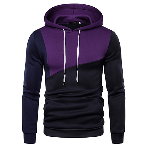 

Men's Pullover Hoodie Sweatshirt Color Block Hooded Daily Casual Hoodies Sweatshirts Long Sleeve Purple Gray