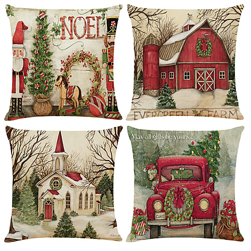 

Cushion Cover 4PCS Christmas Party Decoration Gift Linen Soft Decorative Square Throw Pillow Cover Cushion Case Pillowcase for Sofa Bedroom 45 x 45 cm (18 x 18 Inch) Superior Quality Mashine Washable