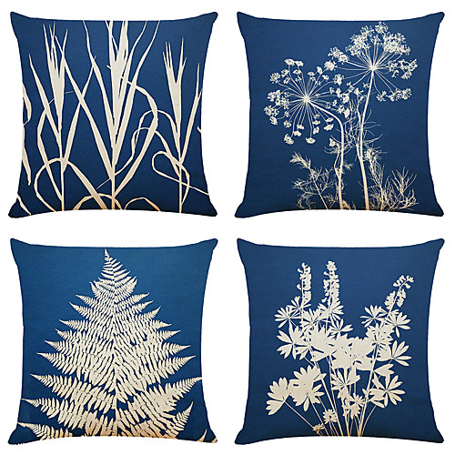 

Set of 4 Simple Art Plant Linen Square Decorative Throw Pillow Cases Sofa Cushion Covers 18x18