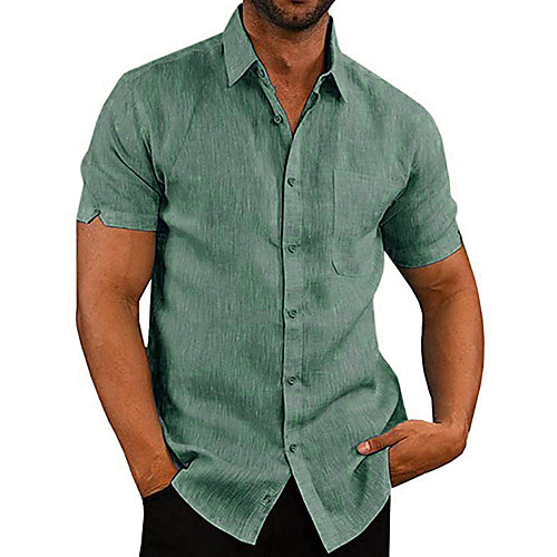 

Men's Shirt Other Prints Solid Colored Collar Button Down Collar Cotton Causal Short Sleeve Tops Solid Color Basic Casual Daily Green White Black / Weekend / Machine wash / Wet and Dry Cleaning