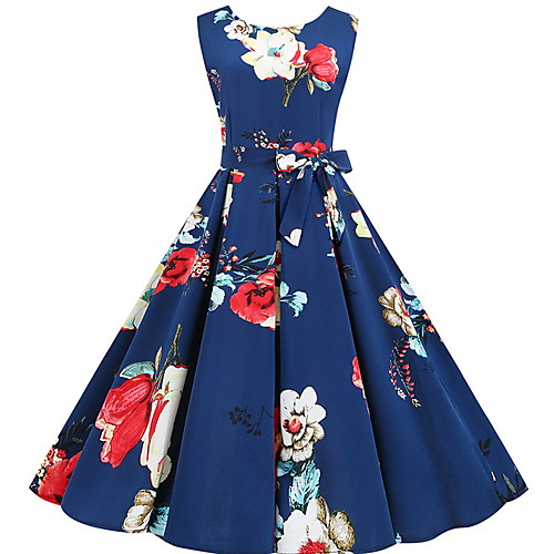 

Women's A Line Dress Knee Length Dress Blue Sleeveless Floral Fall Elegant Casual 2021 S M L XL XXL