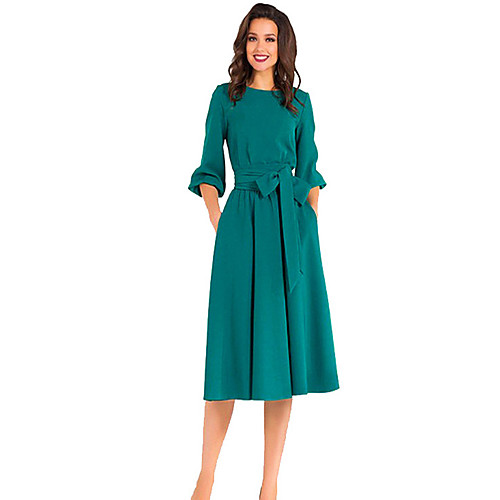 

Women's Sheath Dress Knee Length Dress Purple Wine Khaki Green Royal Blue 3/4 Length Sleeve Solid Color Fall Elegant Vintage 2021 S M L XL XXL 3XL