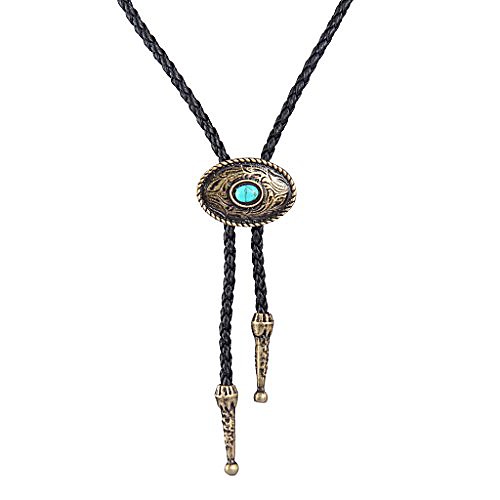 

western black bolo tie for men and women,native american leather bolo tie string (turquoise bronze)